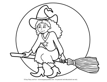 Witch on a Broom Coloring Page