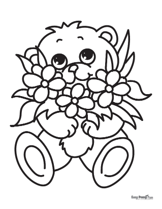 Bear and Flowers Coloring Page