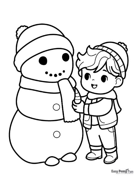 Cute Image of Boy Making a Snowman
