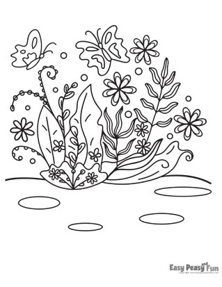 Butterflies and Flowers Coloring Page