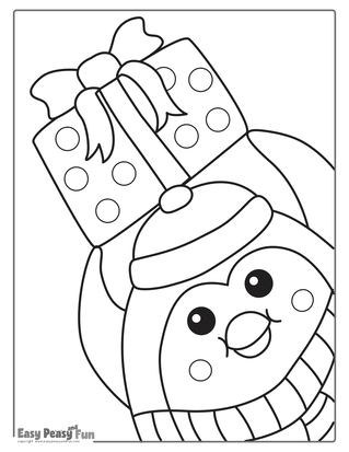 Christmas Penguin Coloring Page