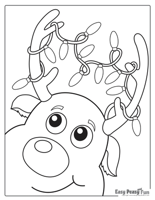 Christmas Lights Reindeer Coloring Page