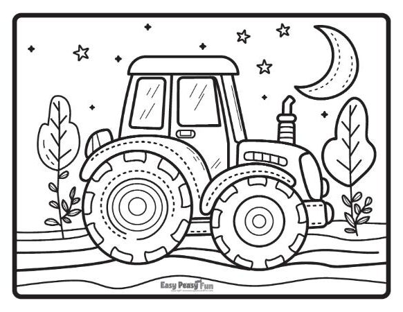 Tractor at night color sheet.