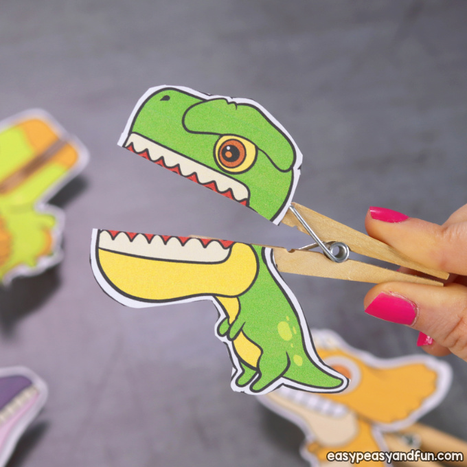 Printable T-rex Clothespin Puppet