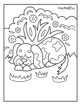 Sleepy Pup Coloring Sheet