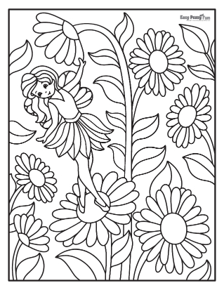 Fairy among Flowers Coloring Sheet