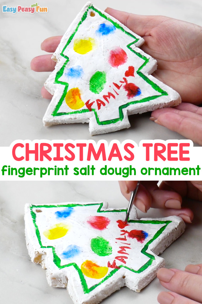 Fingerprint Christmas Tree Salt Dough Ornament Craft