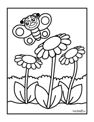 Butterfly and Flowers Coloring sheet