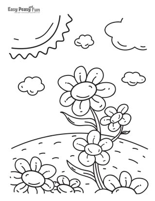 Flowers in a Field Coloring Page