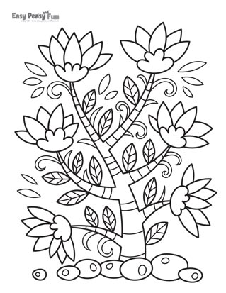 Flowers Tree Coloring Page