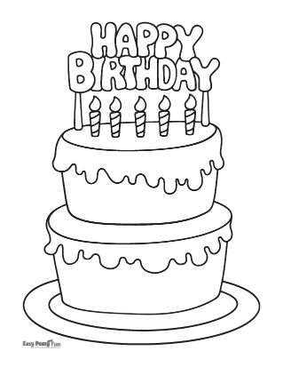 Big Happy Birthday Cake Coloring Sheet