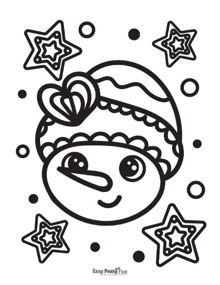 Snowman and Stars Illustartion to Color