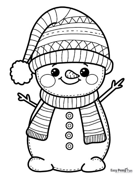 Snowman With Intricate Scarf and Hat for Coloring