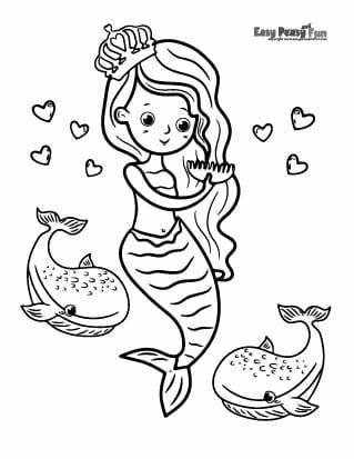 Whales and mermaid coloring pages