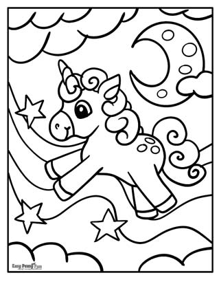 Night Unicorn Coloring Page
