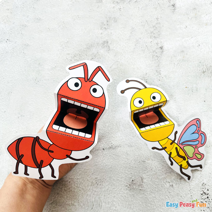Printable Bug Puppets Ant Butterfly