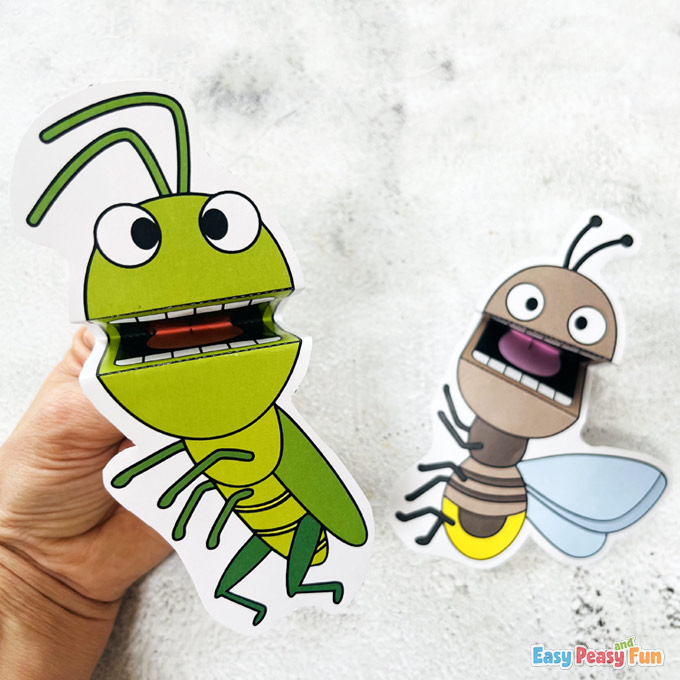 Printable Bug Puppets Grasshopper Firefly
