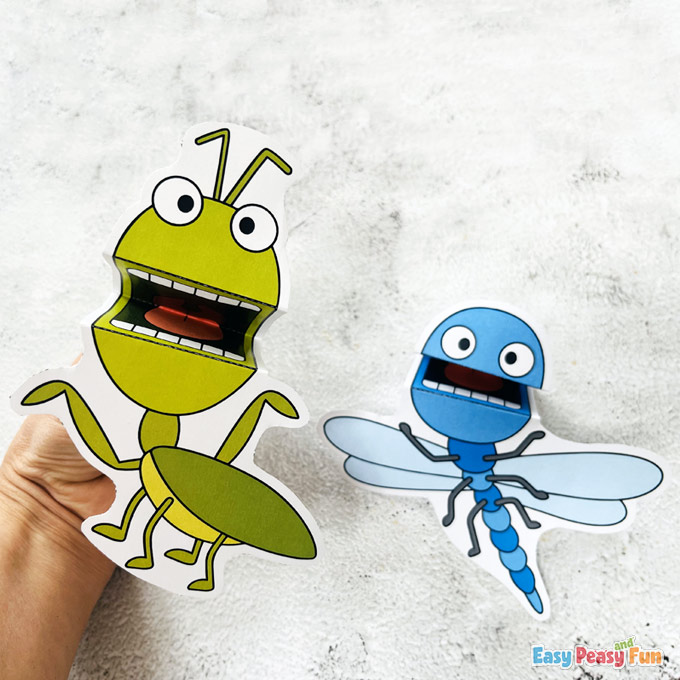 Printable Bug Puppets Mantis Dragonfly