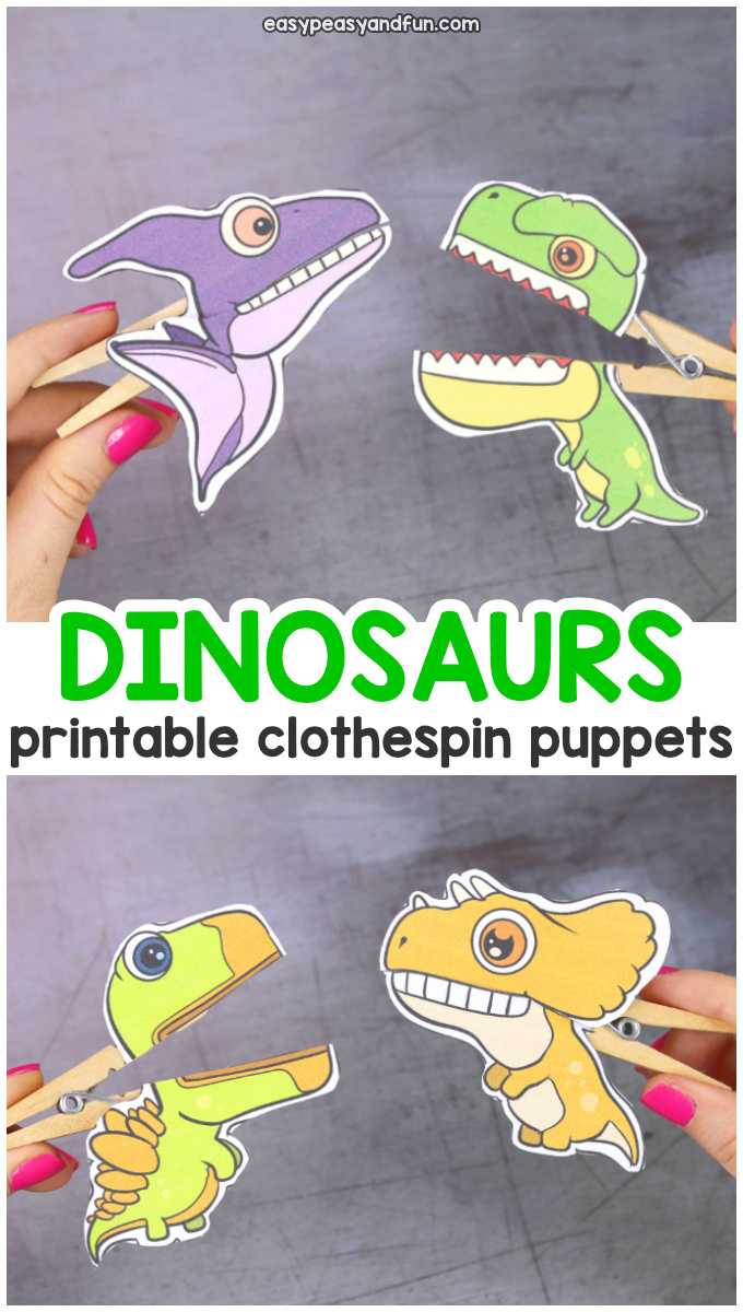 Printable Dinosaurs Clothespin Puppets for Kids #easypeasyandfun