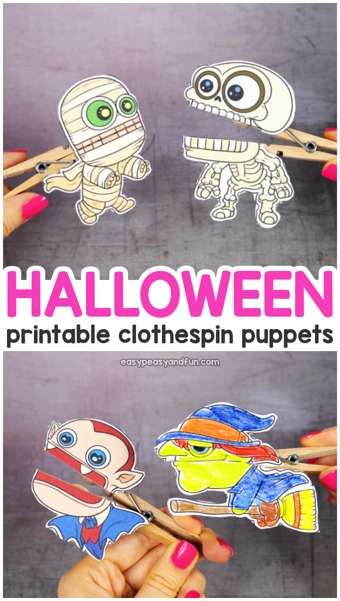 Printable Halloween Clothespin Puppets for Kids
