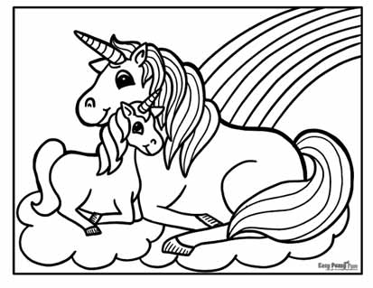 Rainbow Unicorns Coloring Page