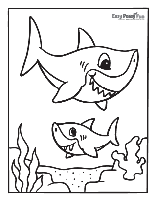 Cute Sharks Coloring Page