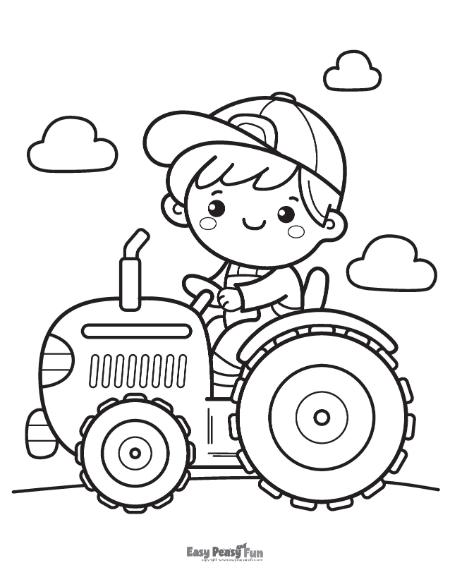 Boy on a tractor illustration for coloring.