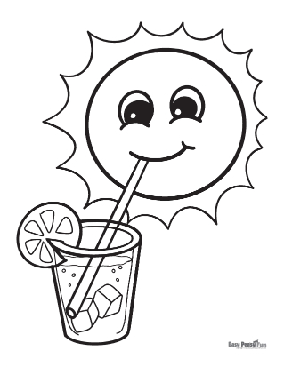Sun with Lemonade Summer Coloring Pages