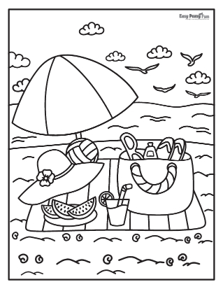 On the Beach Summer Coloring Pages