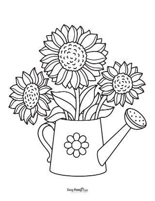Flowers in a Watering Can Coloring Page