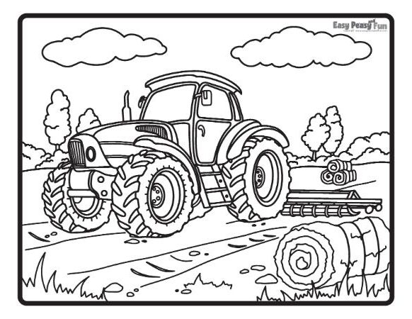 Image of a tractor working on a field for coloring.