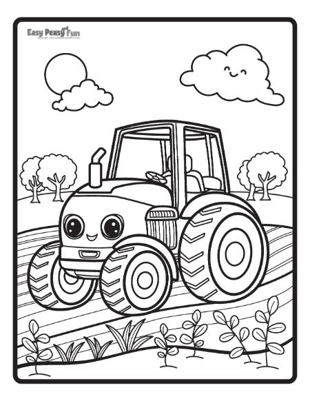 Tractor on a field to color.