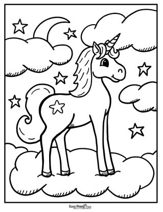 Unicorn on a Cloud Coloring Page
