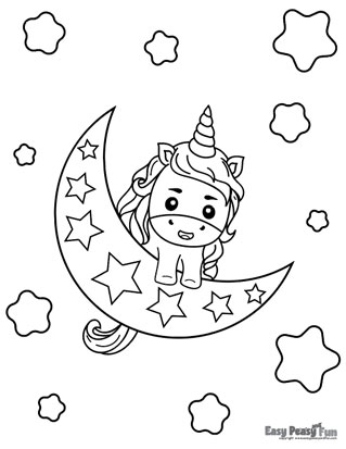 Unicorn on the Moon Coloring Page