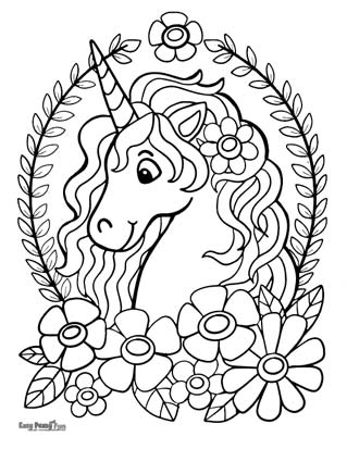 Unicorn with Flowers Coloring Page