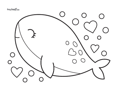 Whale and Hearts Coloring Sheet