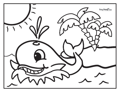 Whale and Island Coloring Page