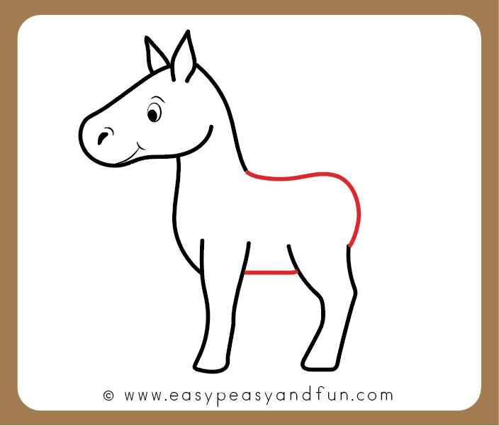 Draw the back and belly of the horse