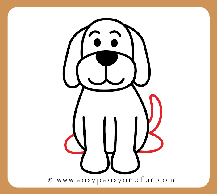 Draw the dog tail and hind legs