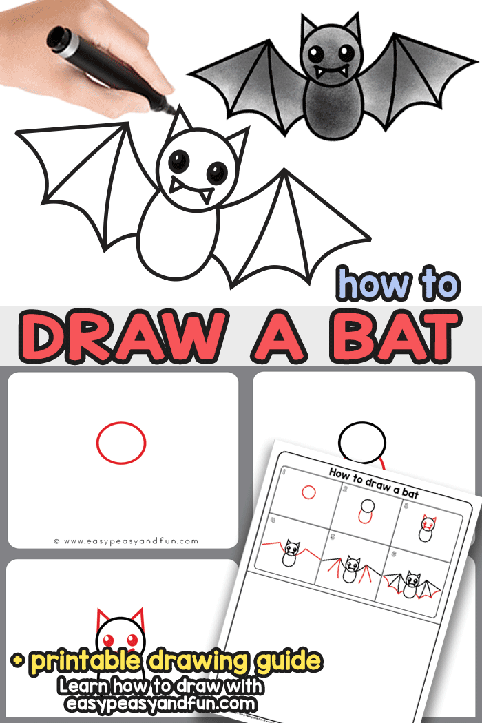 How to draw a bat - a step by step bat guided drawing tutorial