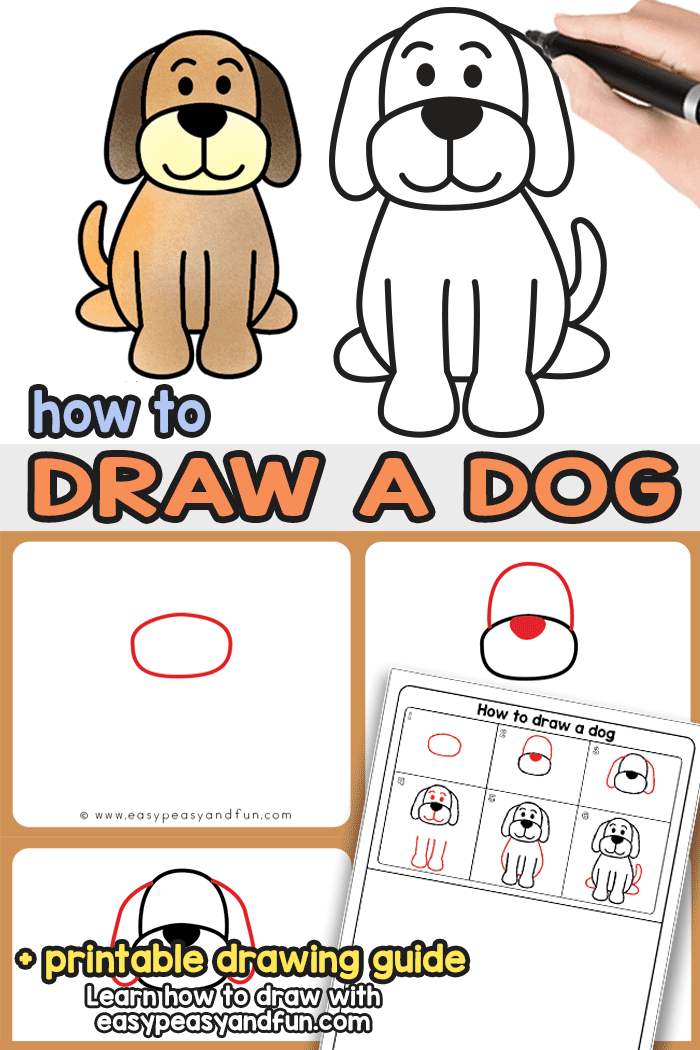How to Draw a Dog - step by step dog drawing tutorial that will show you a super easy way to draw a dog. Suitable for kids and comes with a dog directed drawing printable.
