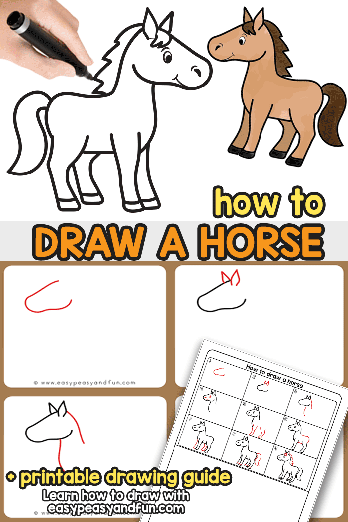 How to Draw a Horse - a step by step horse drawing tutorial for kids and beginners. Learn to draw a cartoon style horse in no time.