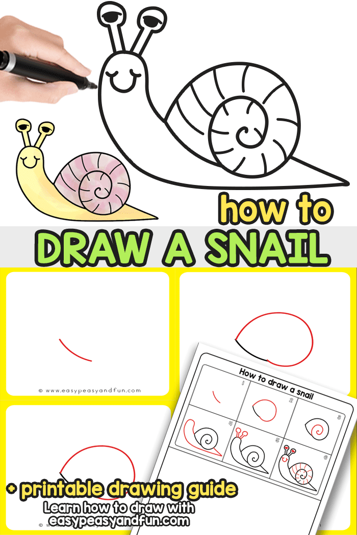How to Draw a Snail - a simple step by step drawing tutorial that will teach you or your kids how to draw a cute cartoon like snail.