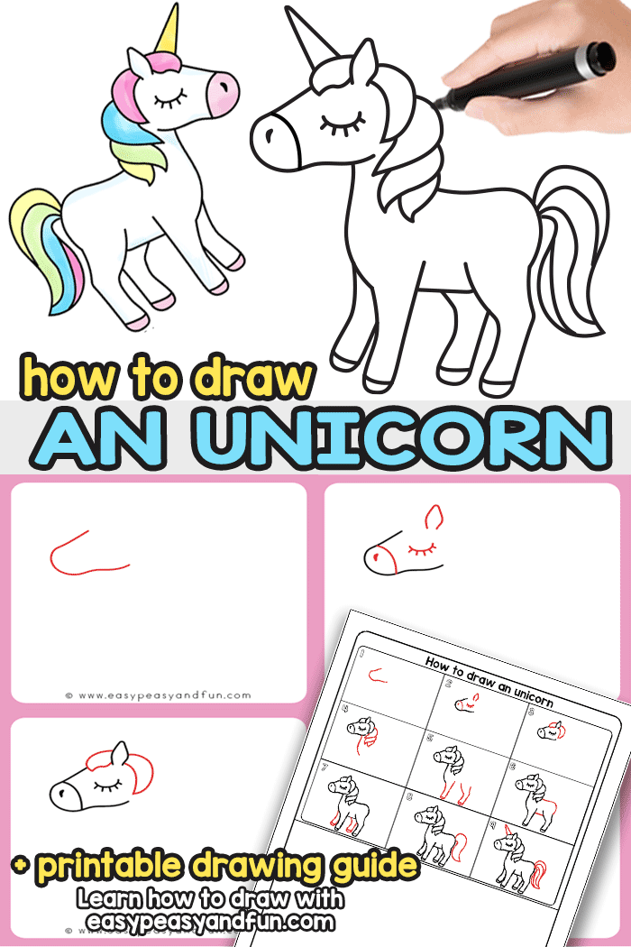This easy how to draw an unicorn step by step tutorial will have you drawing unicorns in no time. Grab the directed drawing printable that makes unicorn drawing possible wherever you go. Cute and easy kids friendly instructions.