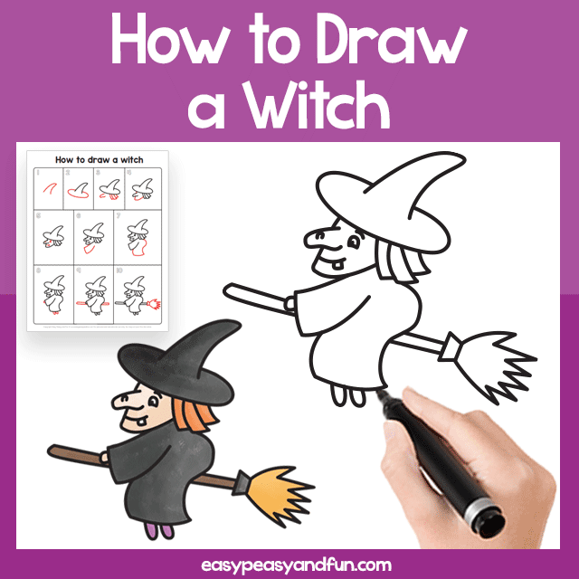 Witch Guided Drawing Printable